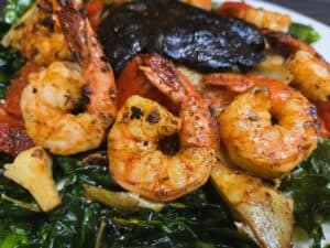 Delicious grilled shrimp with vegetables, perfect for seafood lovers at Angelo's Restaurant.
